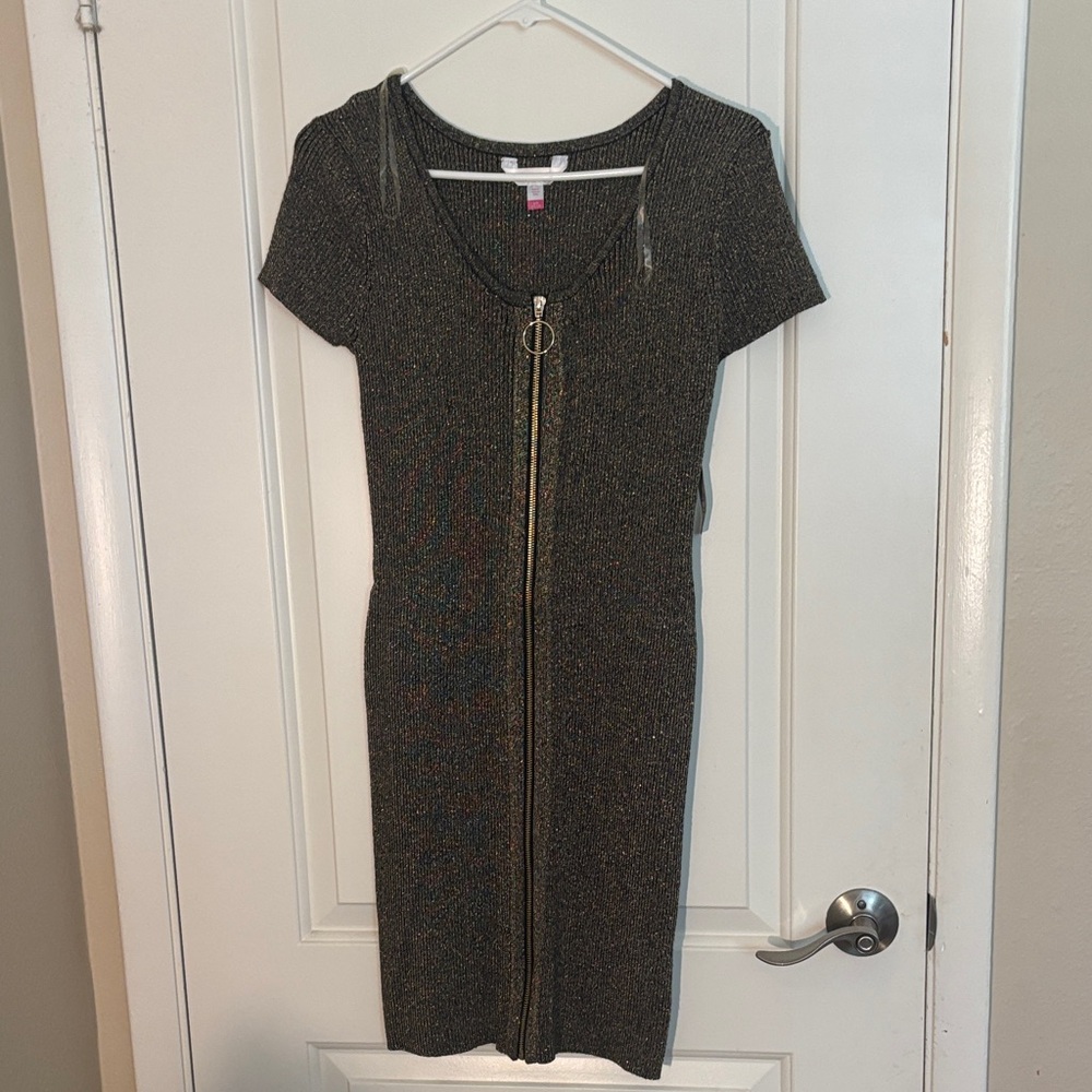 Women’s Metallic Zipper-Front Knit Dress - Black No Boundaries NWT large